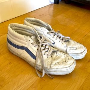 White and Blue leather high top vans
